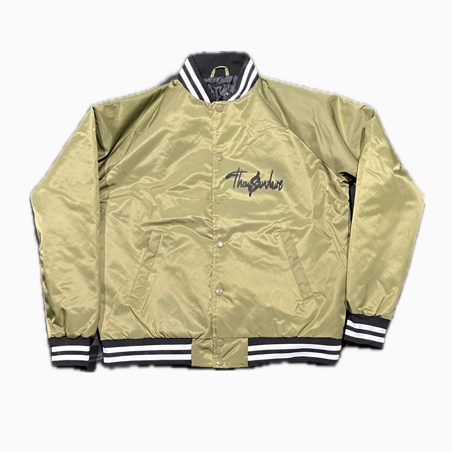 Thowsandaire olive green, and black varsity jacket